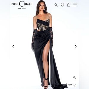 Miss Circle, Black Strapless Maxi Trumpet Dress with Slit, worn once.